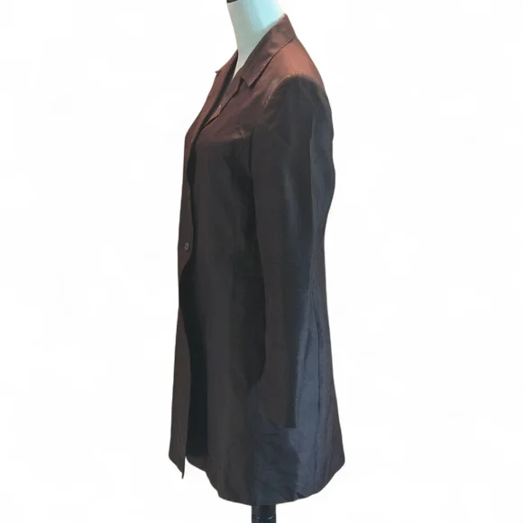 Y2K Silkland 100% Pure Silk Brown Trenchcoat Overcoat Women's 8 Lined 2 Pockets - Picture 2 of 13